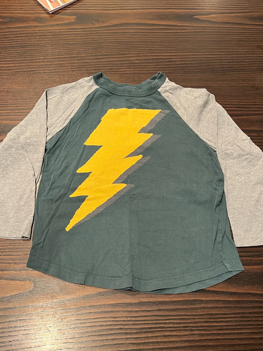 Hanna Andersson Dark Teal Raglan Tee with Yellow Lightning